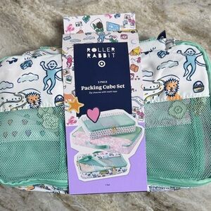 Roller Rabbit Mint Green & White Packing Cube Set with Playful Print